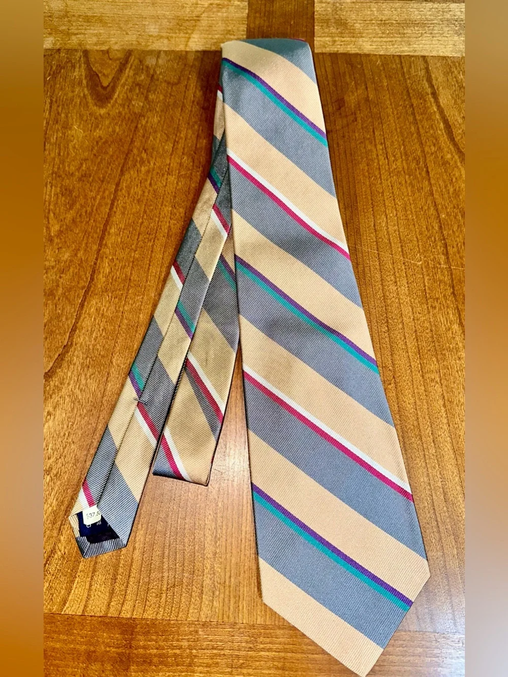 Vintage Polo by Ralph Lauren Yellow and Gray Striped Silk Tie with Accent Stripe